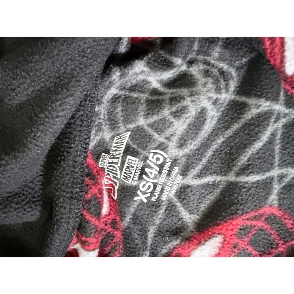 Marvel Spider-Man Pajamas Kids XS 4/5‎ Fleece Hooded One-Piece Union Suit Black